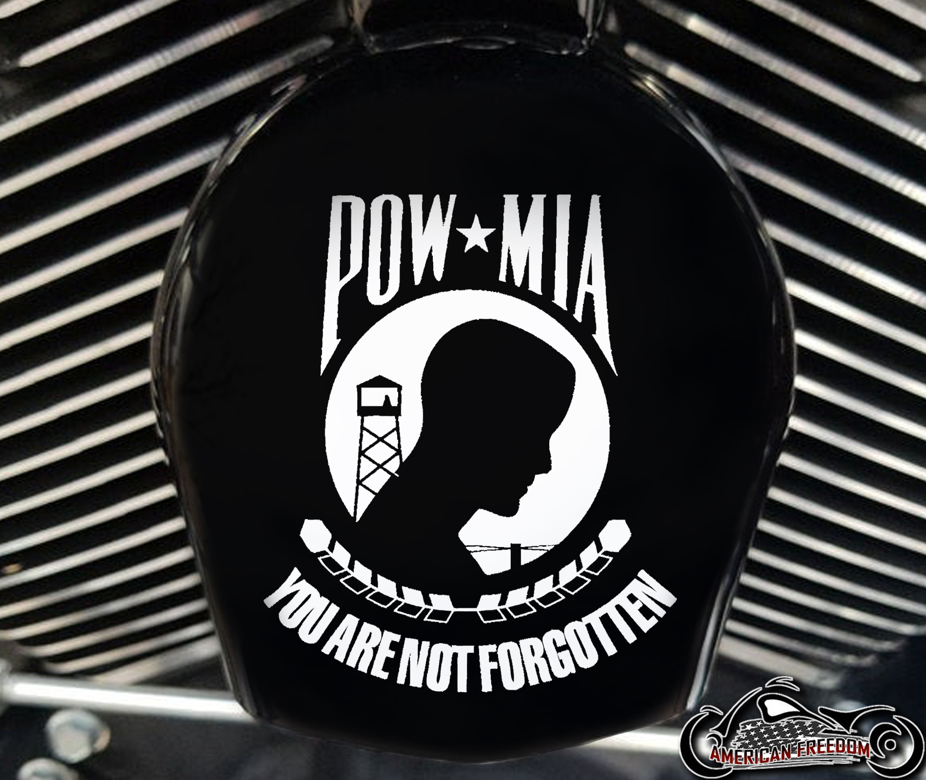 Custom Horn Cover - POW MIA Flag (B&W)